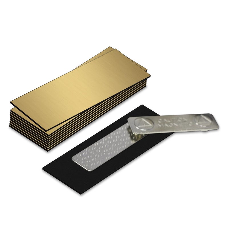 All Quality Name Badge Blanks with Magnetic Backing - 10 Pack Brushed Gold 1" X 3" - Image 1